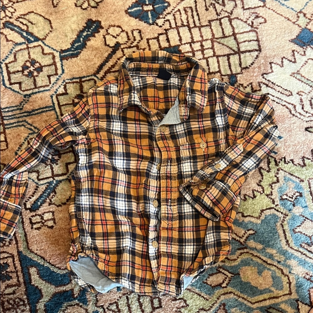 GAP Kids Flannel Plaid Button Down Shirt - Orange and Blue